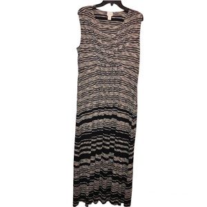 Chico’s Valarie Space Dyed‎ Striped Faux Wrap Sleeveless Maxi Dress Black medium